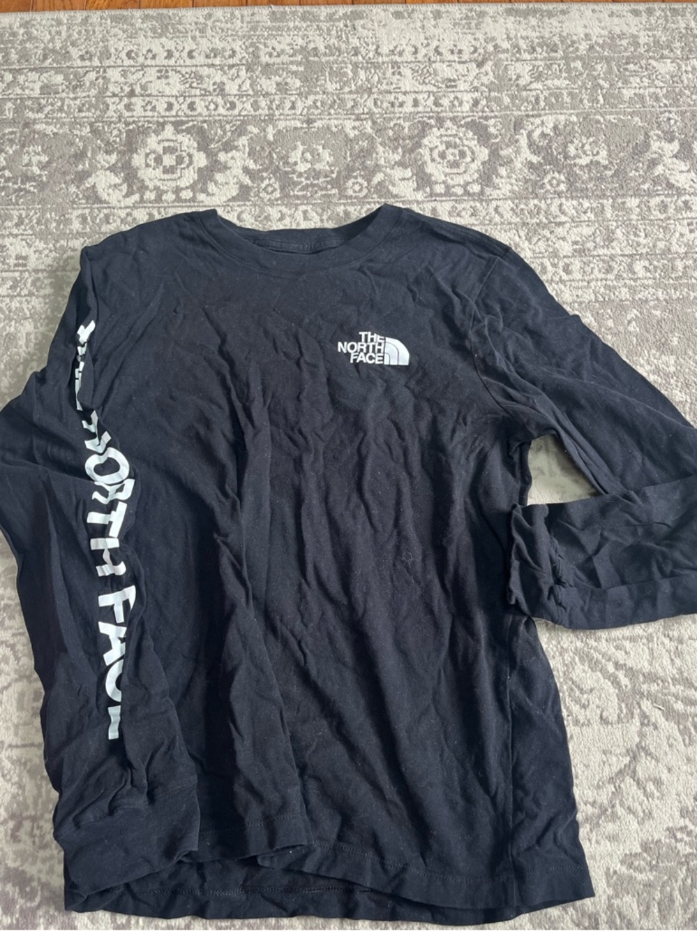 The North Face Women Long Sleeve Logo Tee - Black with White Print